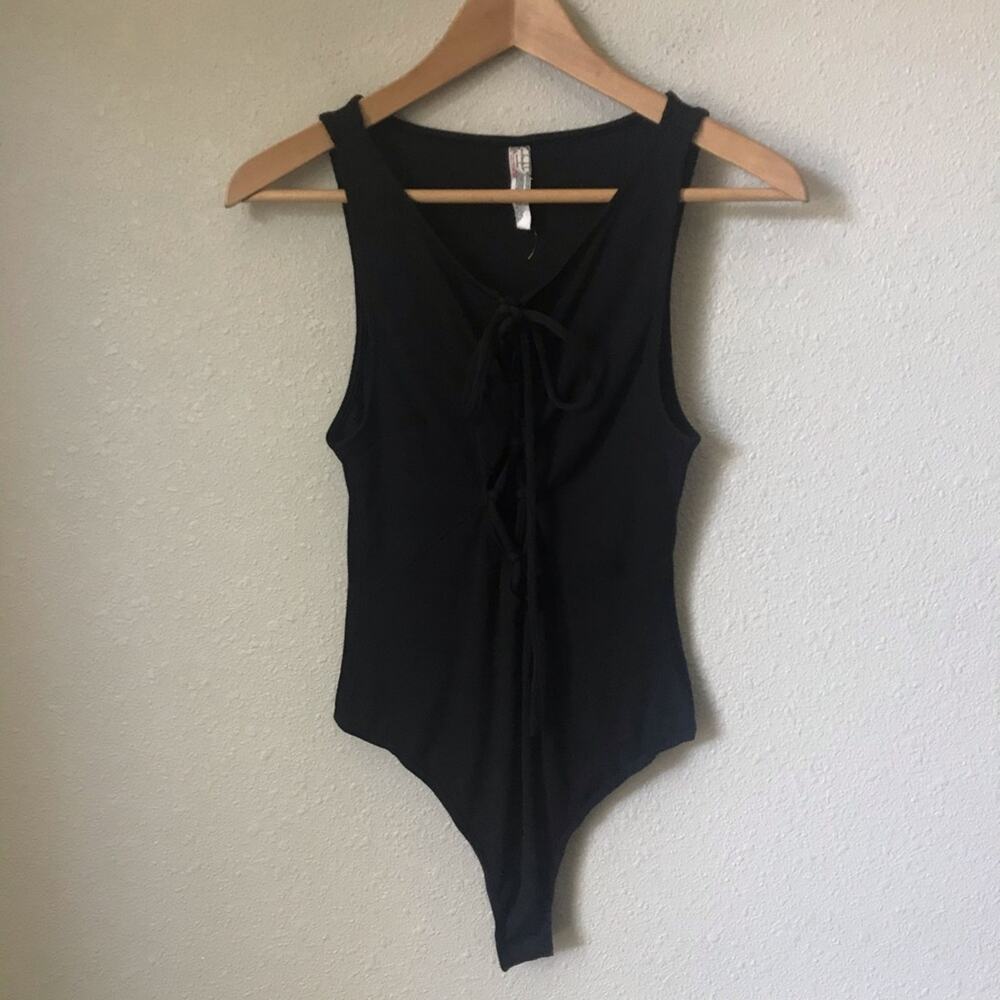 Free People Black Ribbed Bodysuit NWOT